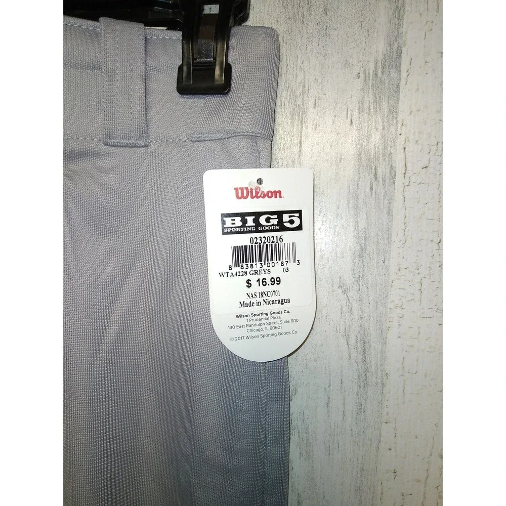 Wilson Boys Youth Baseball Pants Gray Size Small Relaxed Fit Solid